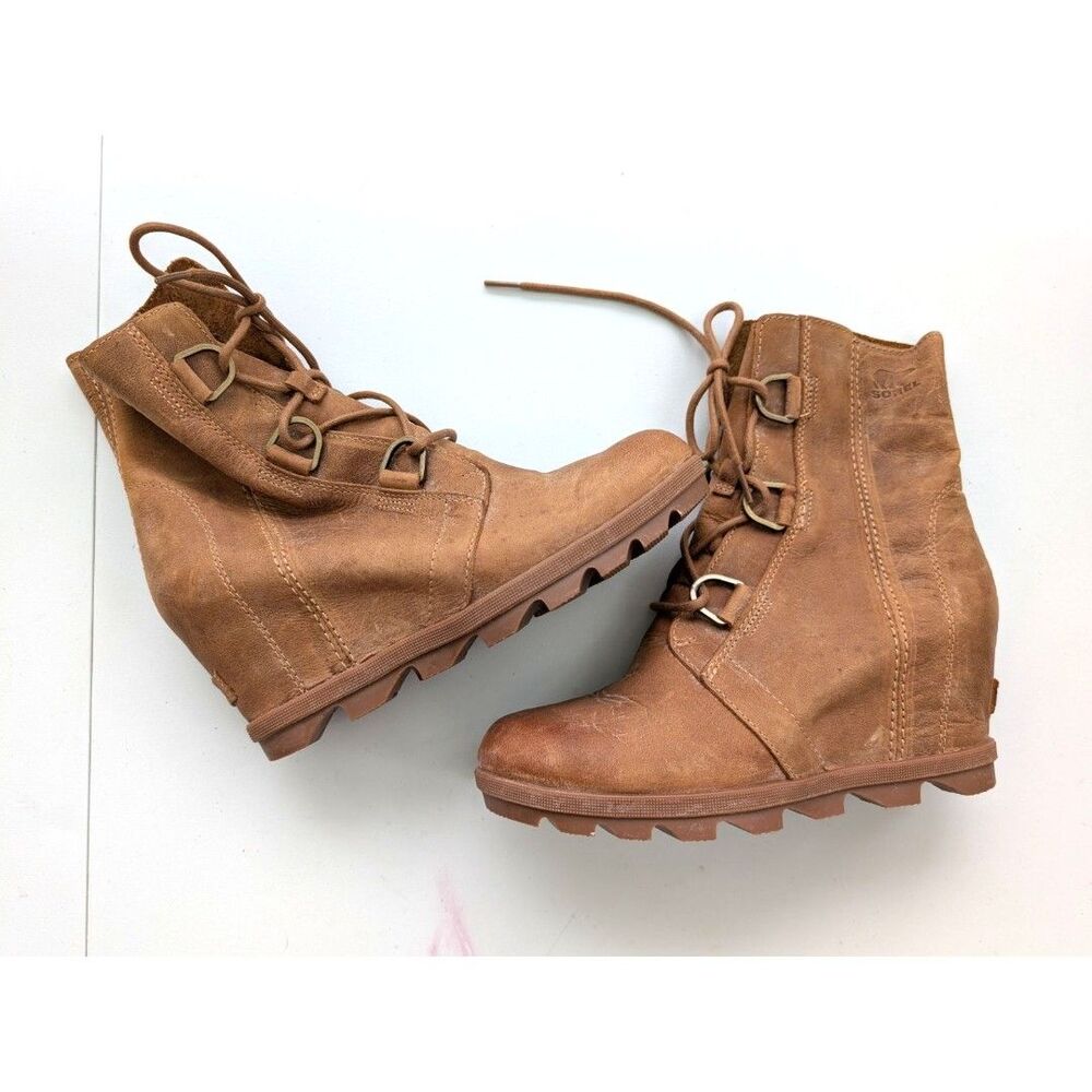 Sorel Joan of Arctic Wedge II Lace Boots Elk Brown Leather Womens 9 NL3492